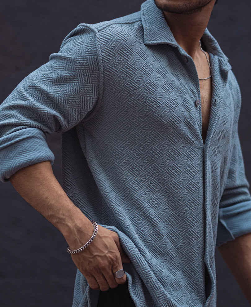 Grey Structured Full Sleeves Shirt