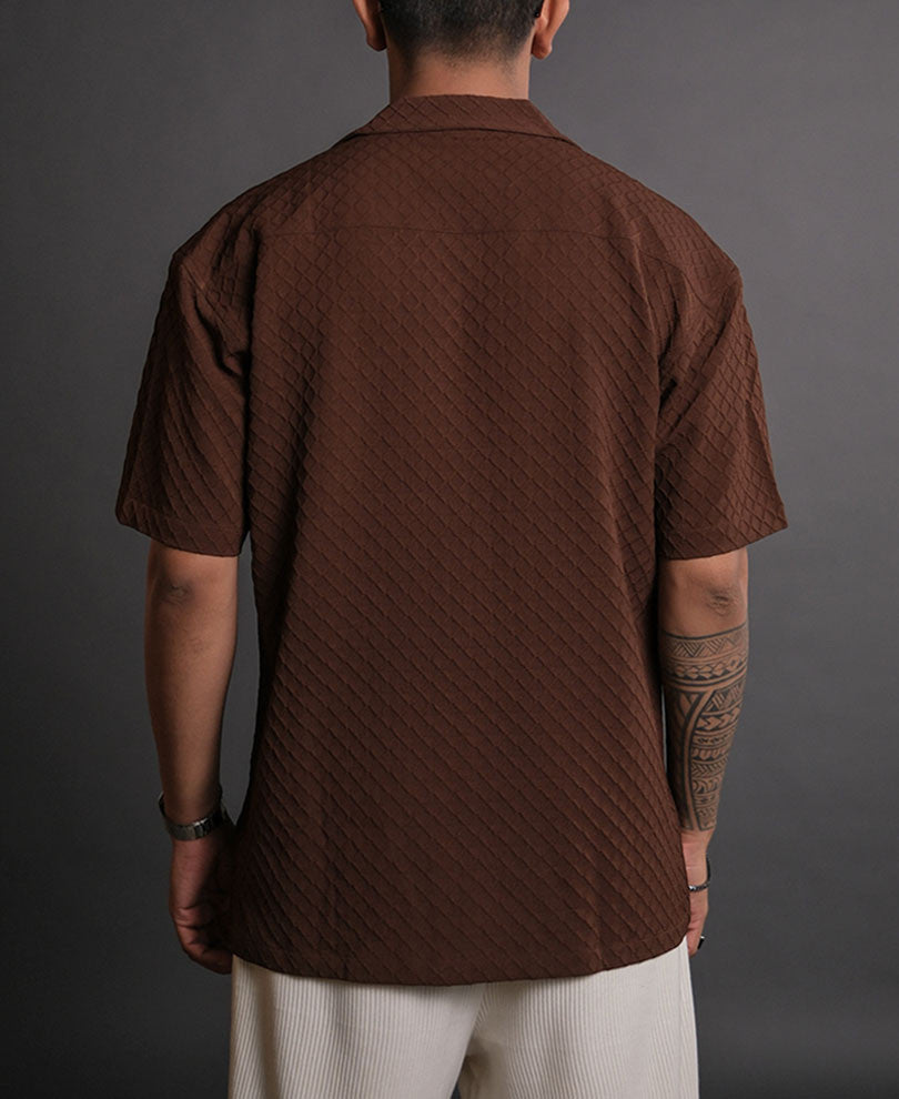 Brown Structured Oversized Half Sleeves Shirt
