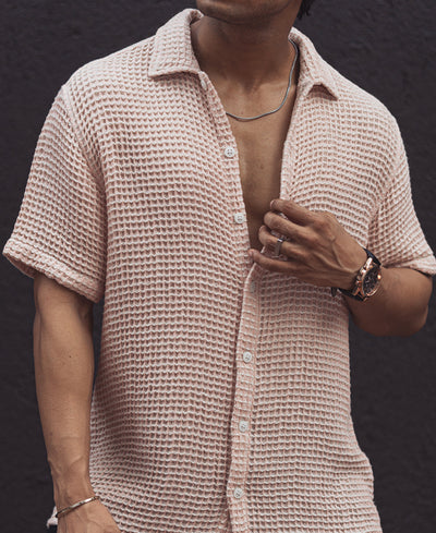 Light Pink Regular Fit Waffle Structured Shirt