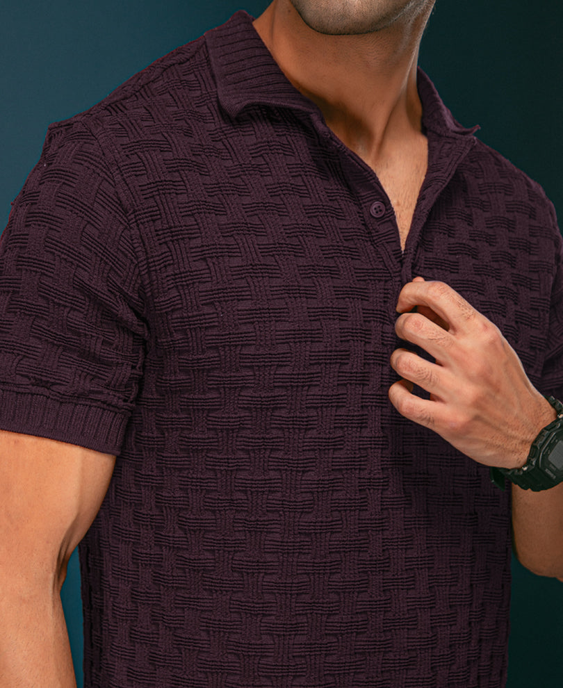 Wine Structured Half Sleeves T Shirt