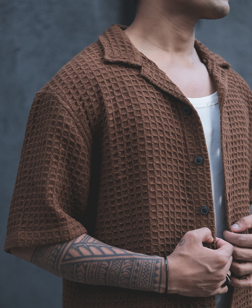 Brown Structured Oversized Half Sleeves Shirt