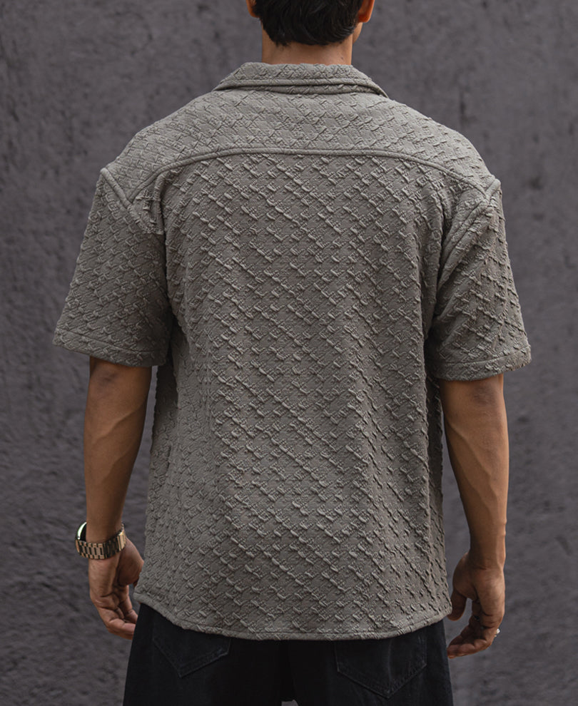 Grey Structured Oversized Fit Half Sleeves Shirt