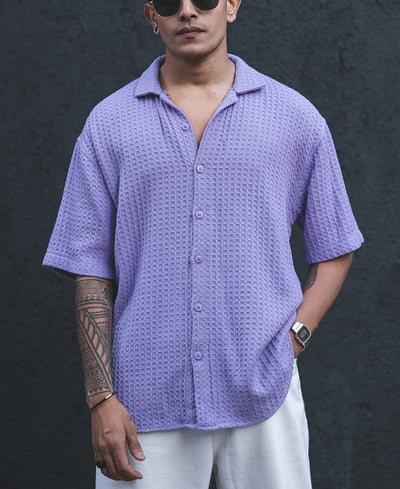 Lavender Structured Oversized Half Sleeves Shirt