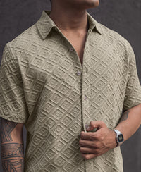 Beige Oversized Structured Half Sleeves Shirt