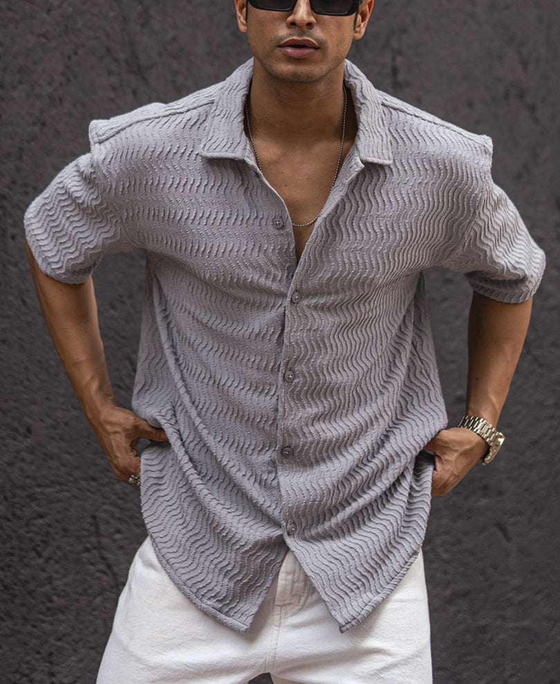 Grey Structured Oversized Fit Shirt