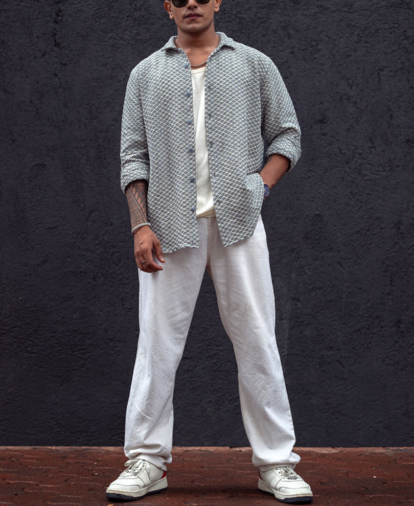 Sky Grey Structured Regular Full Sleeves Shirt