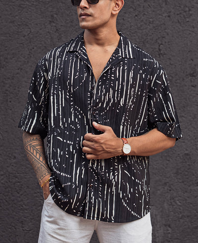 Black Printed Oversized Half Sleeves Shirt