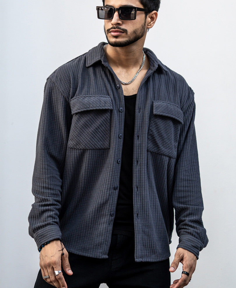 Dark Grey Structured Shacket Oversized Shirt