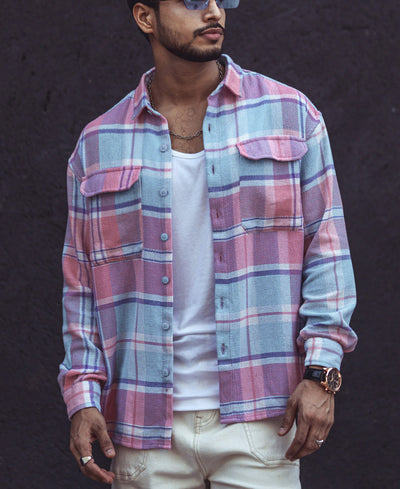 Multi Color Checked Structured Oversize Drop Shoulder Shirt