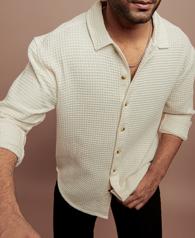 Off White Structured Full Sleeves Shirt