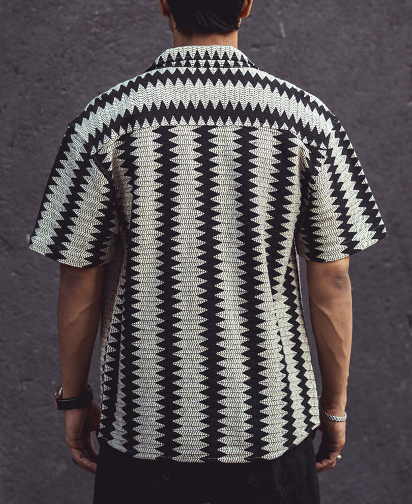 Black and White Structured Oversized Half Sleeves Shirt