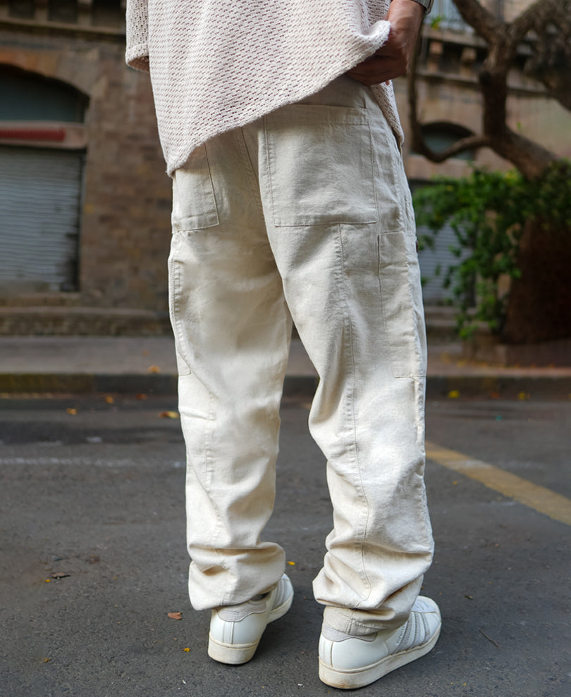 Off White Baggy Fit Linen Pants