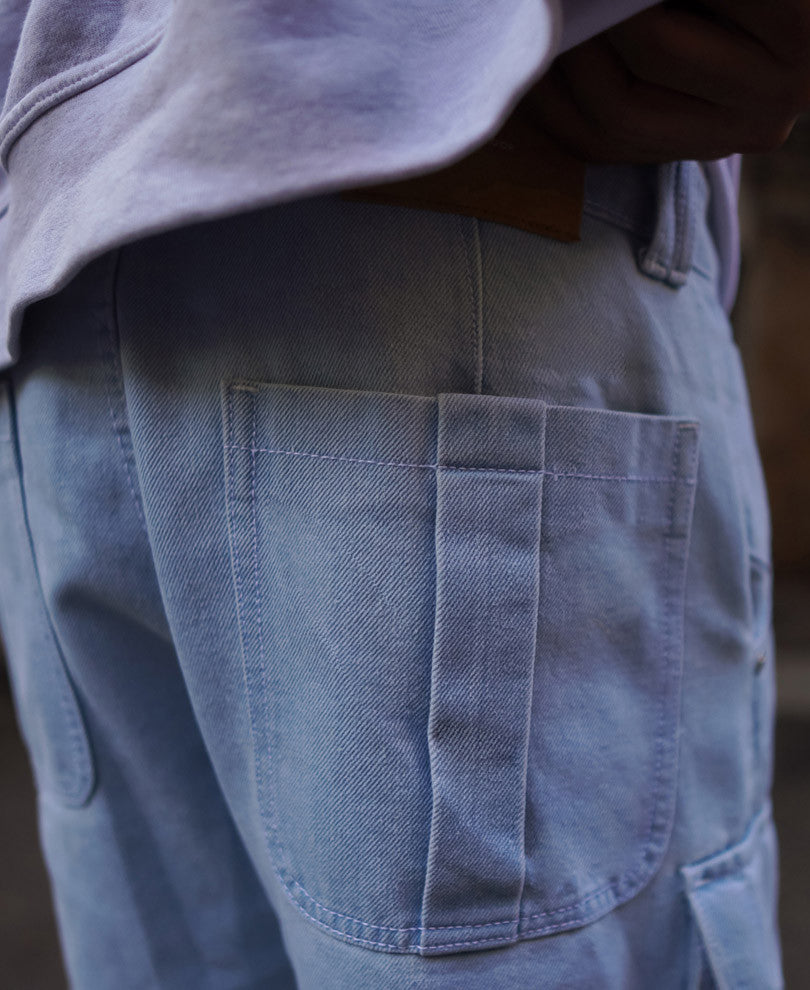 Sky Blue Denim Cargo Pocket Baggy Fit Jeans