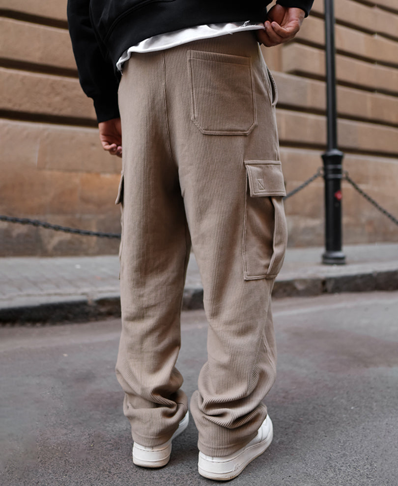 Beige Cargo Pocket Baggy Fit Track Pant
