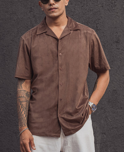 Brown Structured Regular Fit Half Sleeves Shirt
