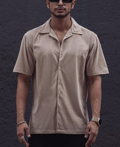 Beige Structured Regular Fit Half Sleeves Shirt