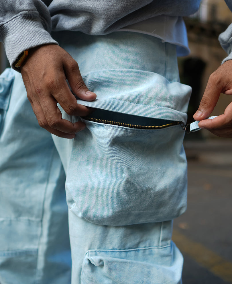 Ice Blue Baggy Fit Denim Jeans