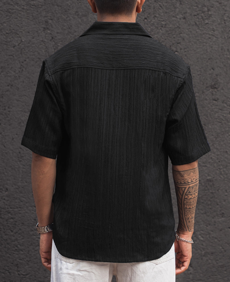 Black Structured Half Sleeves Oversized fit Shirt