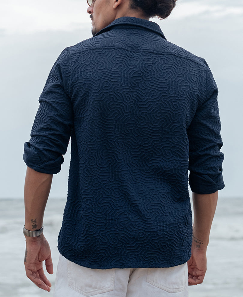 Navy Blue Regular fit Structured Full Sleeves Shirt
