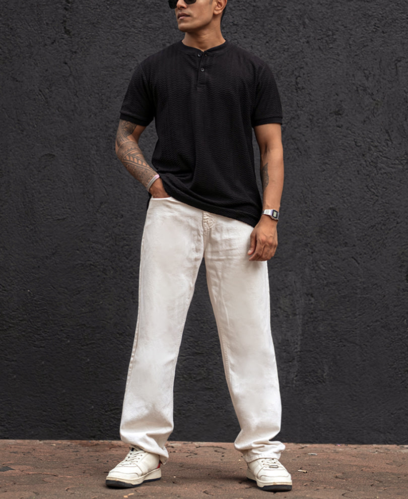 Black Structured Regular Fit Half Sleeves T Shirt