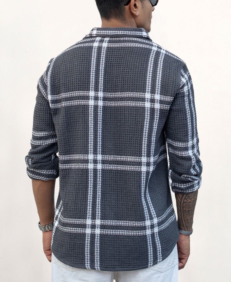 Grey Waffle Checks Regular fit Full Sleeves Shirt