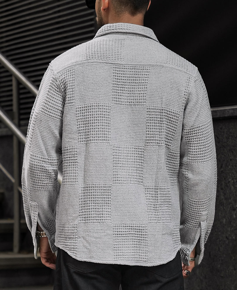 Grey Waffle Structure Regular Fit Full Sleeves Shirt