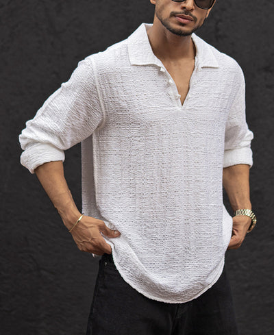 White Regular Fit Full Sleeves Kurt Style Shirt