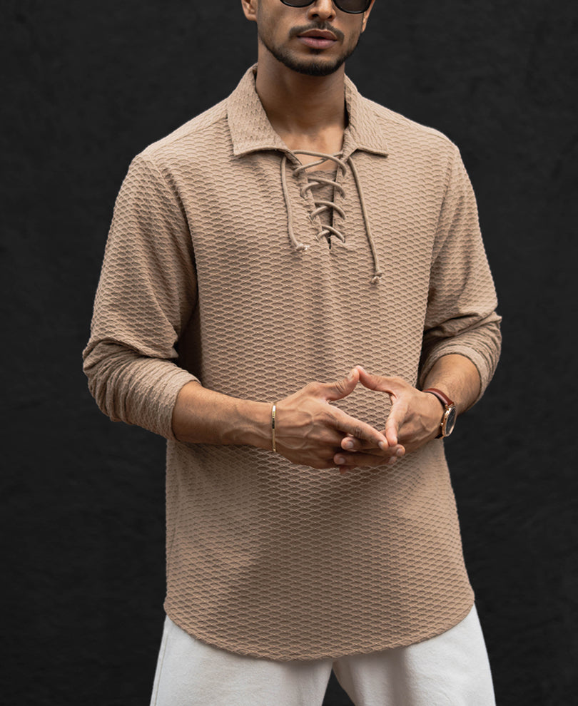 Coffee Regular Fit Full Sleeves Shirt