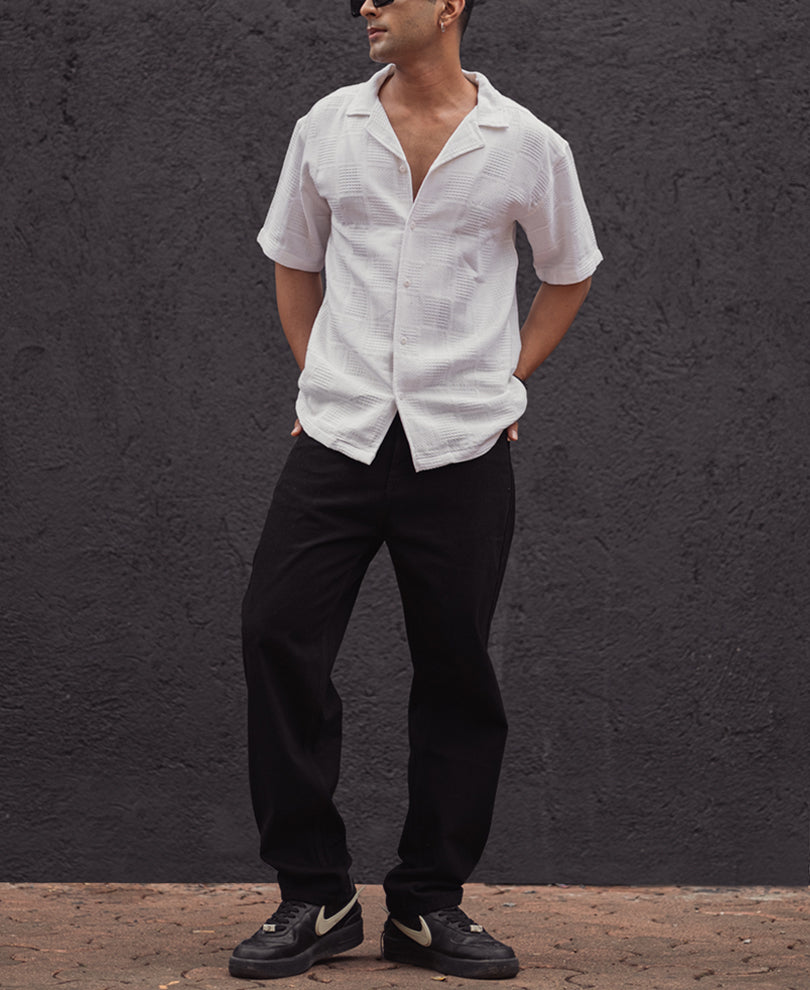 White Textured Oversized Half Sleeve Shirt