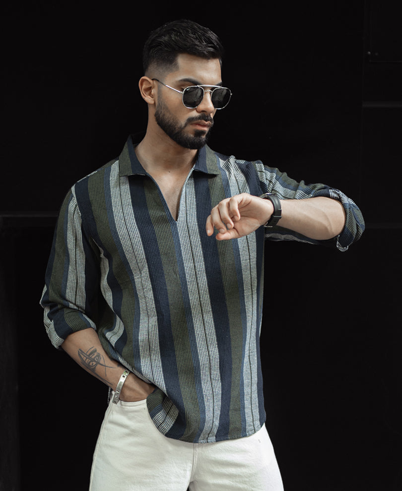 Multi Colour Regular Fit Striped Full Sleeves Shirt