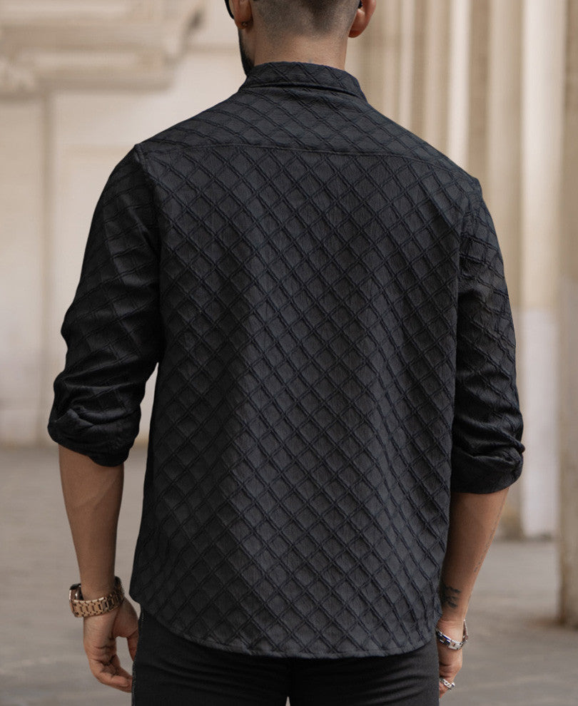 Black Structured Regular Fit Full Sleeves Shirt