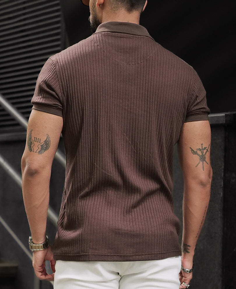 Dark Brown Regular Fit Half Sleeves Tshirt