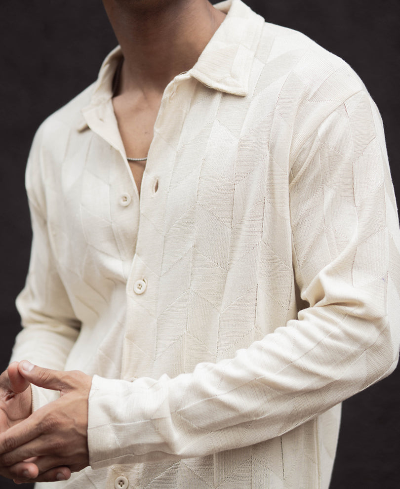 Off White Regular Fit Full Sleeves Shirt