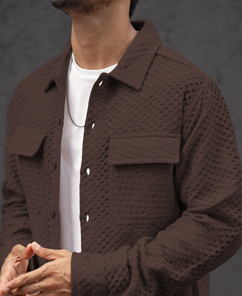 Brown Double Pocket Regular Fit Full Sleeves Shirt