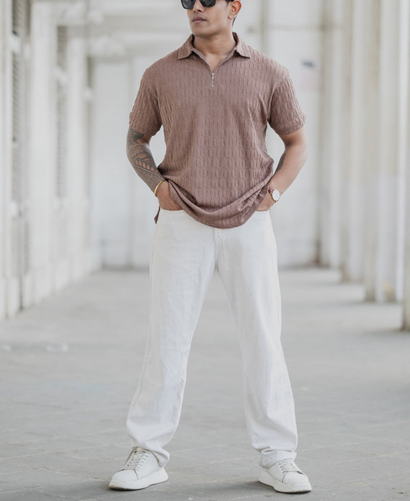 Dusty Brown Textured Polo T-Shirt