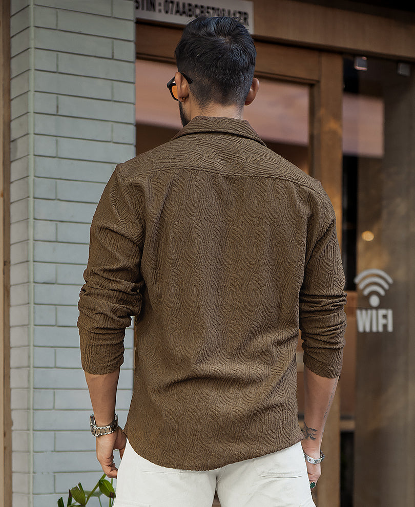 Brown Regular Fit Structured Full Sleeves Shirt