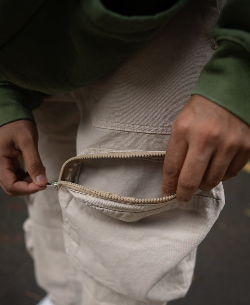 Off White Multi Pocket Baggy Fit Cargo Jeans