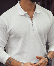 White Waffle Design Regular Fit Full Sleeve T-Shirt with Zipper