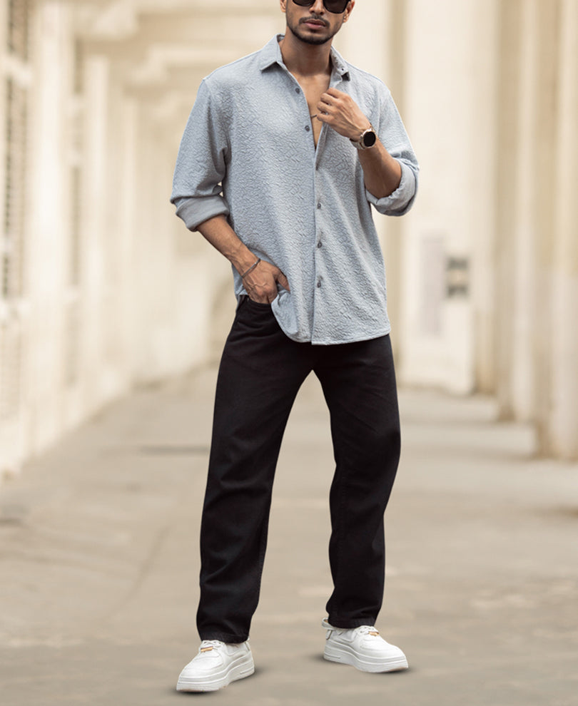Grey Regular Fit Full Sleeves Shirt