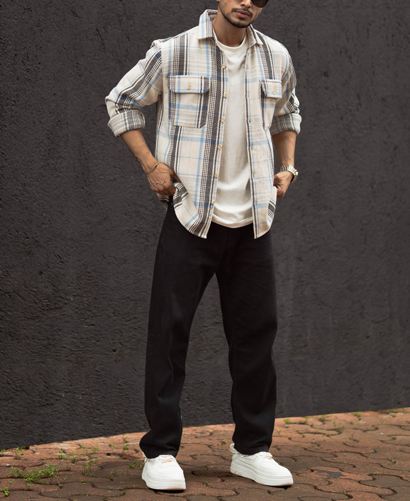 Off-White Checked Regular Fit Full Sleeves Shirt