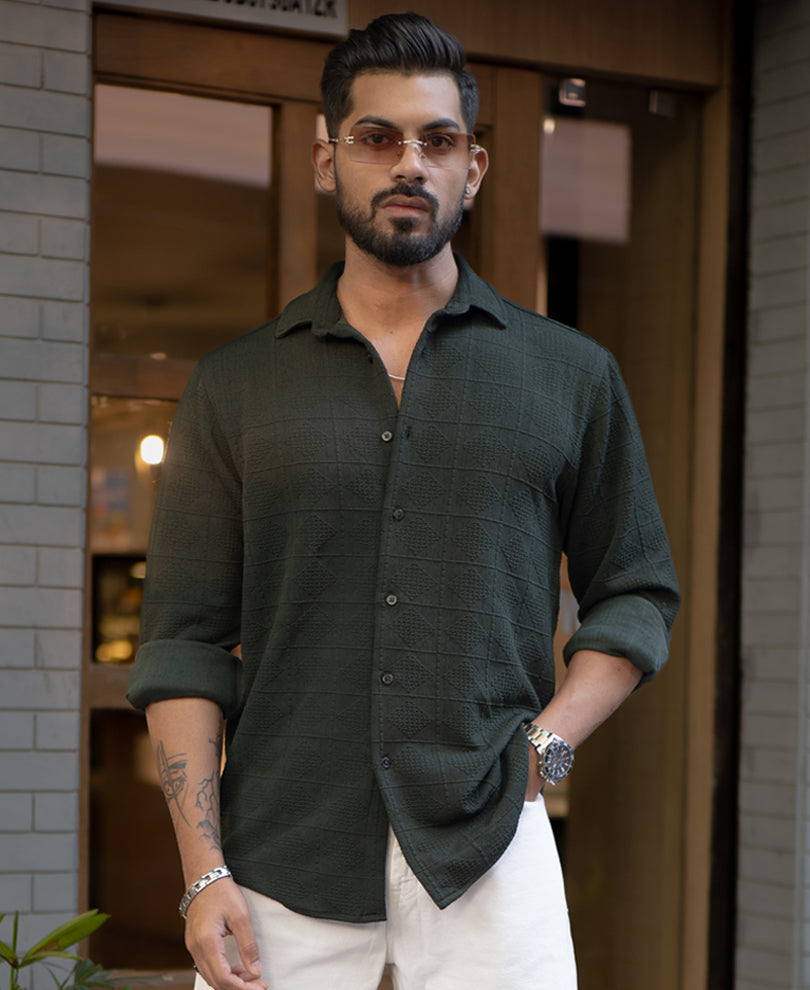 Dark Olive Green Full Sleeves Regular Fit Shirt