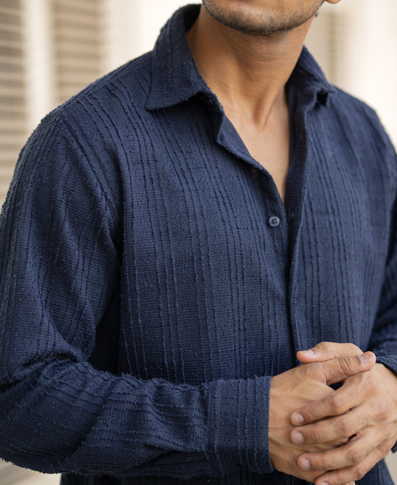 Navy Blue Structured Full Sleeves Shirt