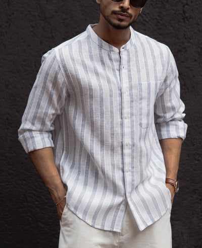 White And Grey Regular Fit Full Sleeves Shirt