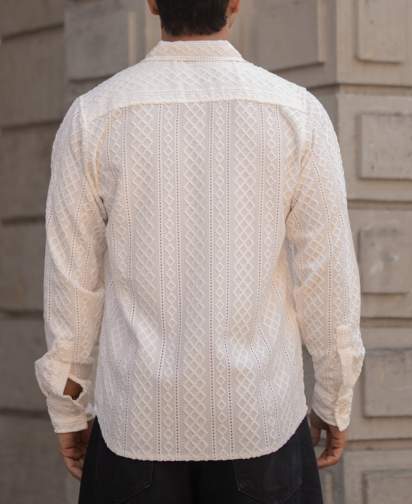 Off-White Structured Regular Fit Full Sleeves Shirt