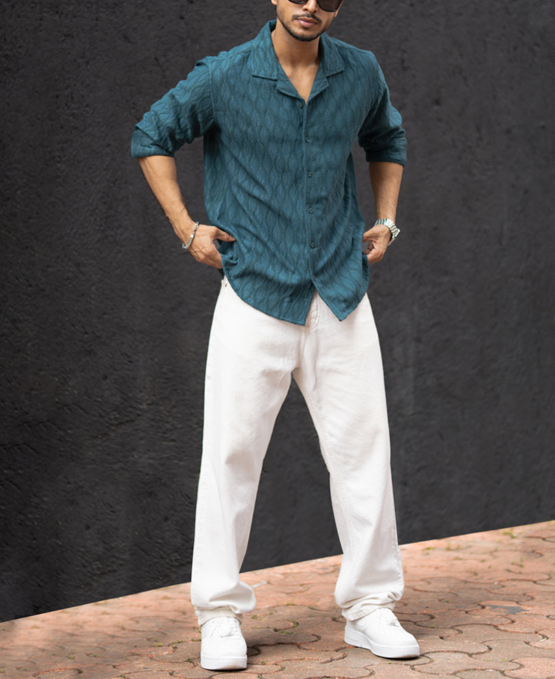 Teal Blue Regular Fit Full Sleeves Shirt