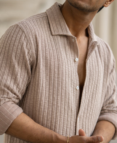 Beige Structured Stripe Shirt