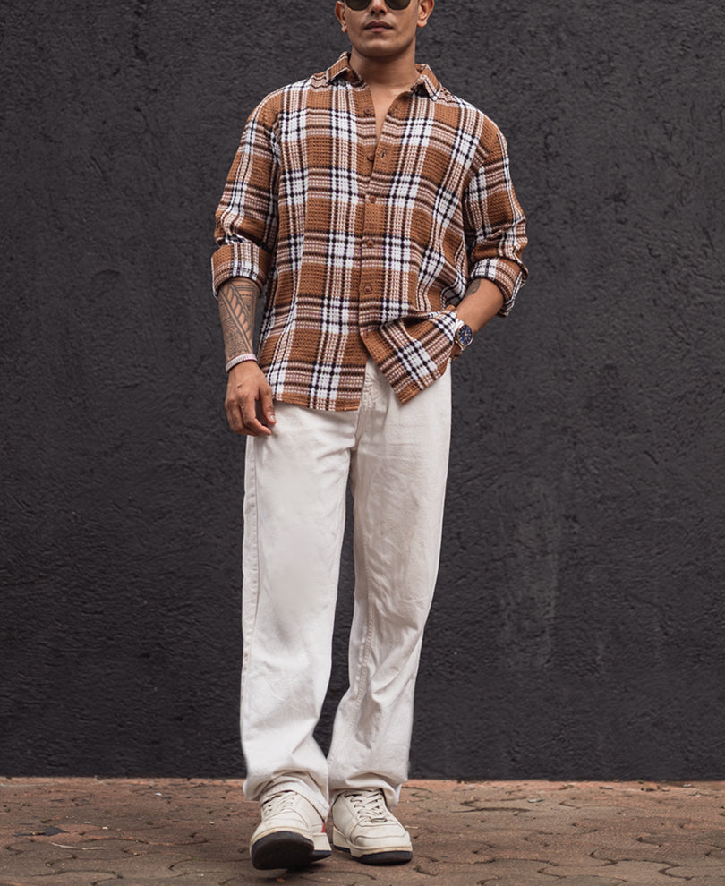 Multi Coloured Checked Regular Fit Full Sleeve Waffle Shirt
