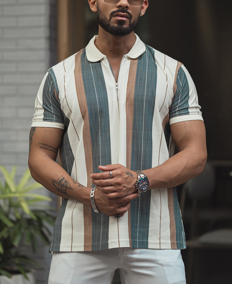 Multicolour Striped Regular Fit Half Sleeves T-Shirt