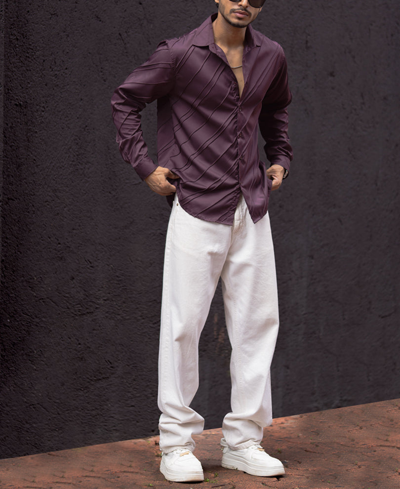 Wine Regular Fit Full Sleeves Shirt