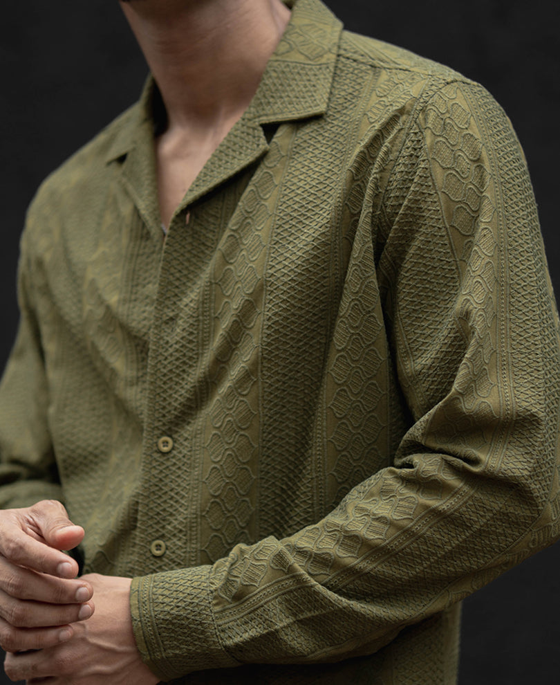 Olive Green Regular Fit Full Sleeves Shirt